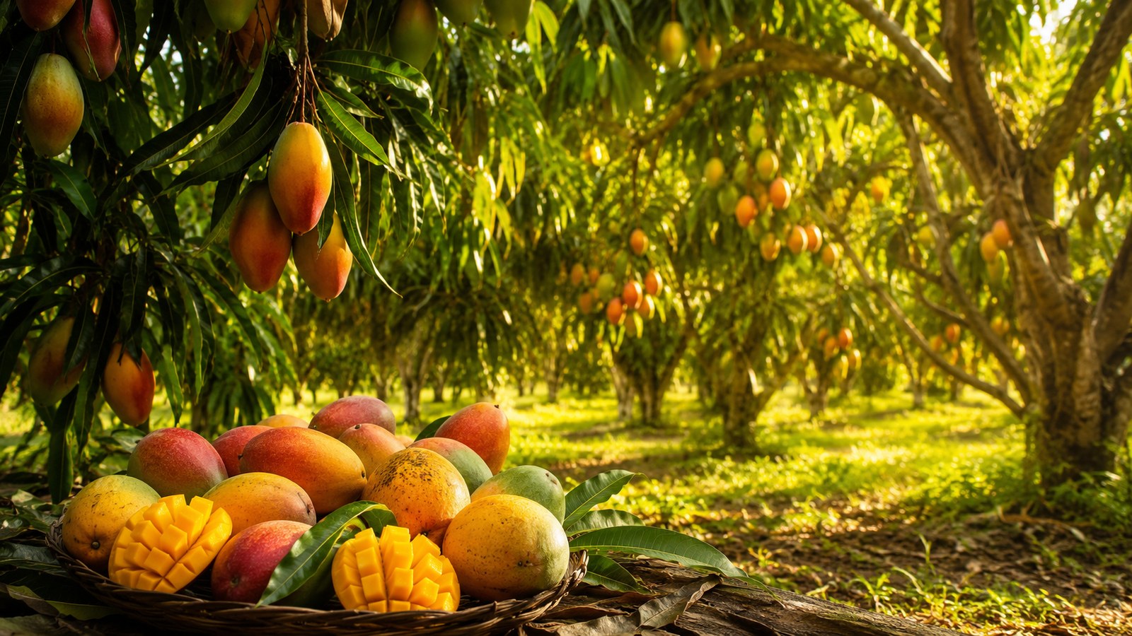 Verger de manguiers en Casamance avec mangues naturelles